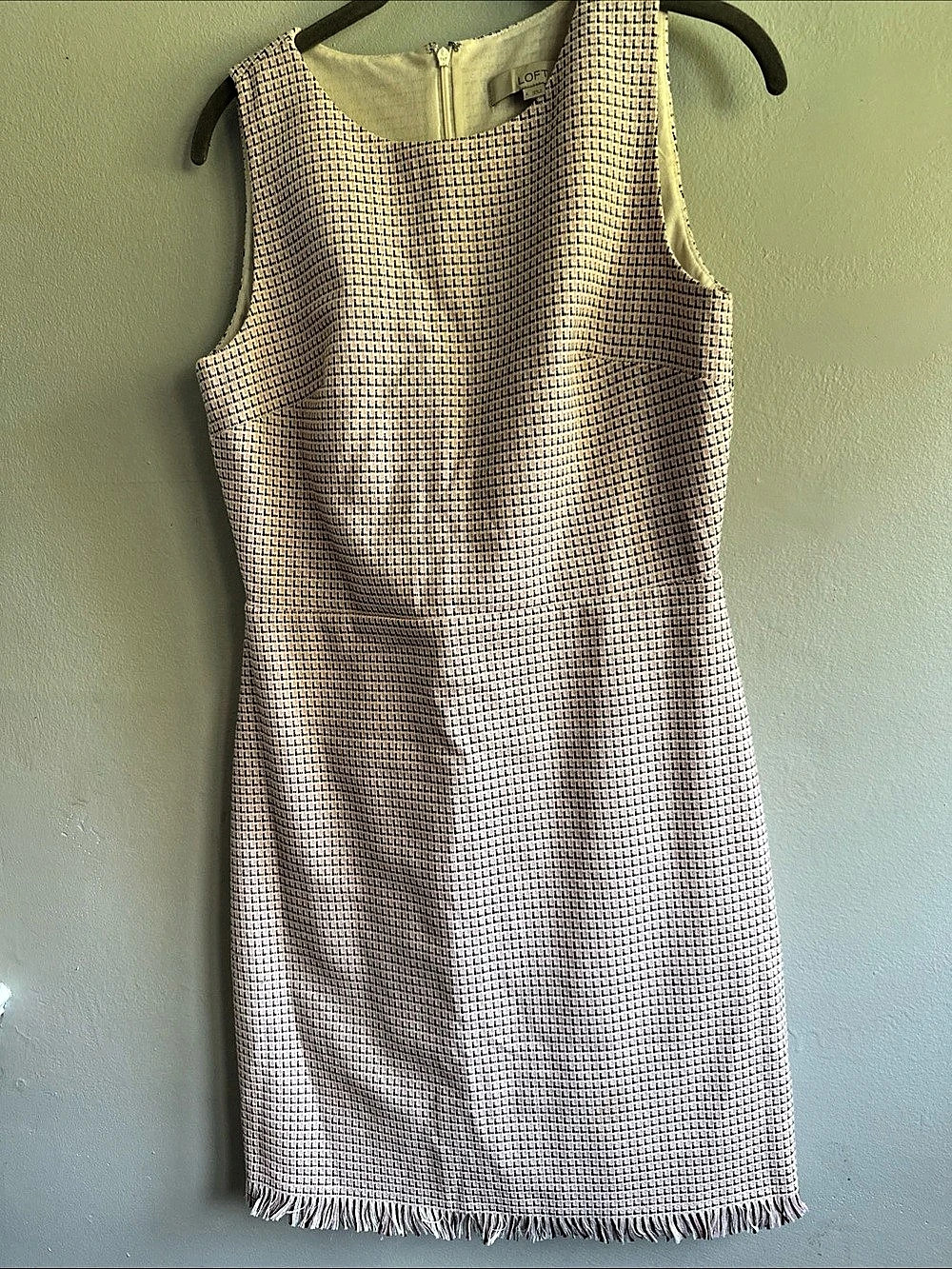 LOFT Checkered Tweed Mini Dress in Pink & White Size 4 Like New